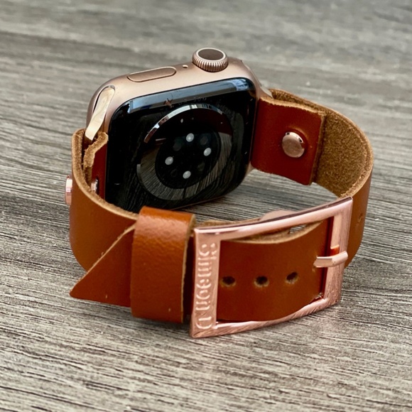 Light Brown Apple Watch Leather Band Rose Gold Jewelry Women Fashion Bracelet